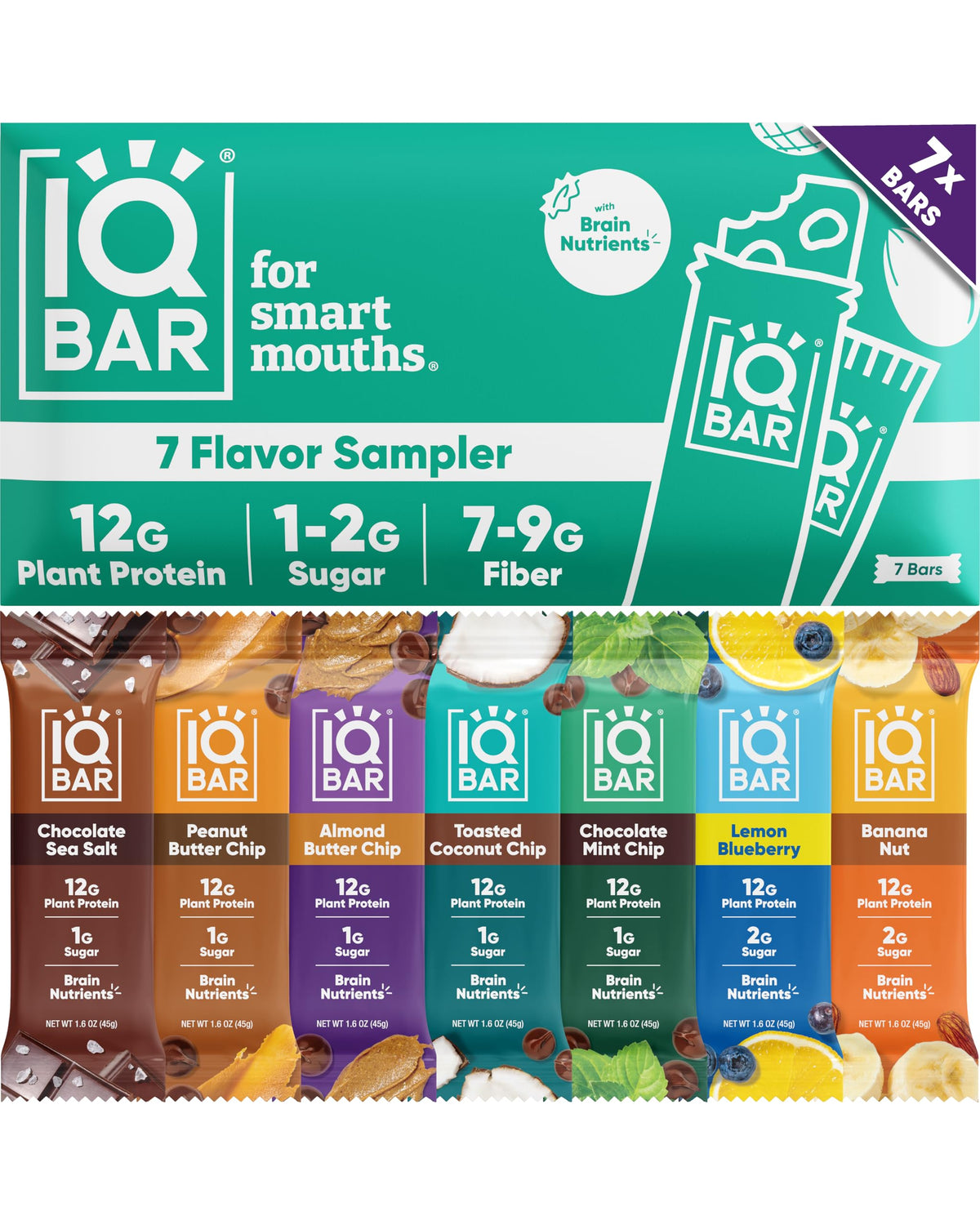 IQBAR Clean Plant Protein Bars sampler front-pack for keto-friendly, steady energy on the go