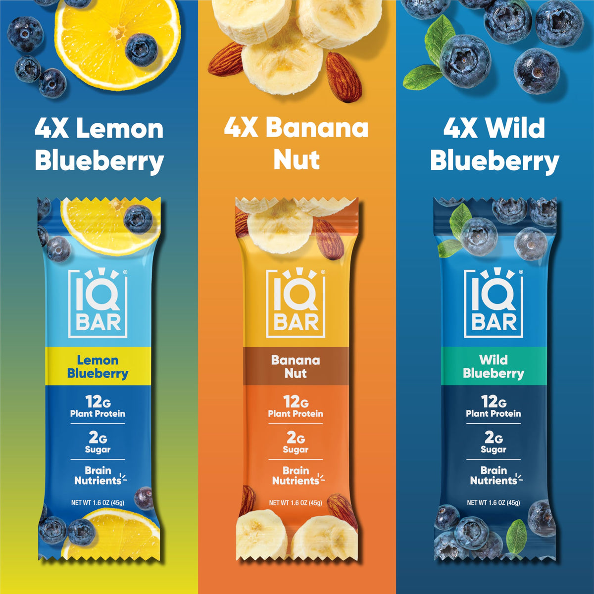 IQBAR Wild Blueberry bar closeup, fruity daytime snack ready for activity.