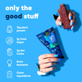 IQBAR Fruit Lovers Variety Pack back panel shows macros for on-the-go fueling.