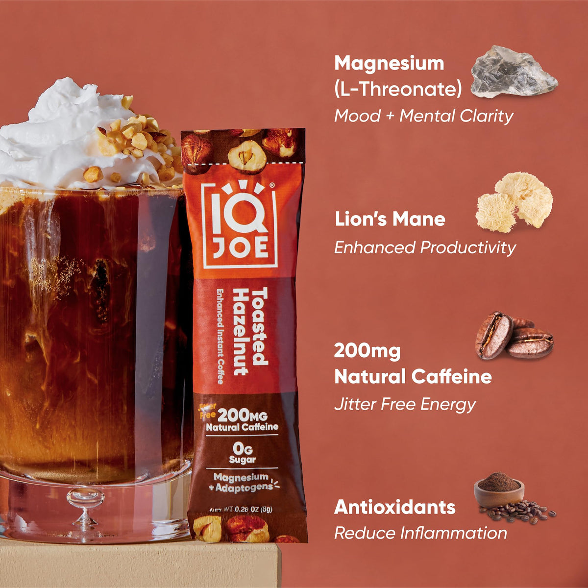 IQJOE mushroom coffee low-acid brew with bold Robusta flavor and easy digestion.