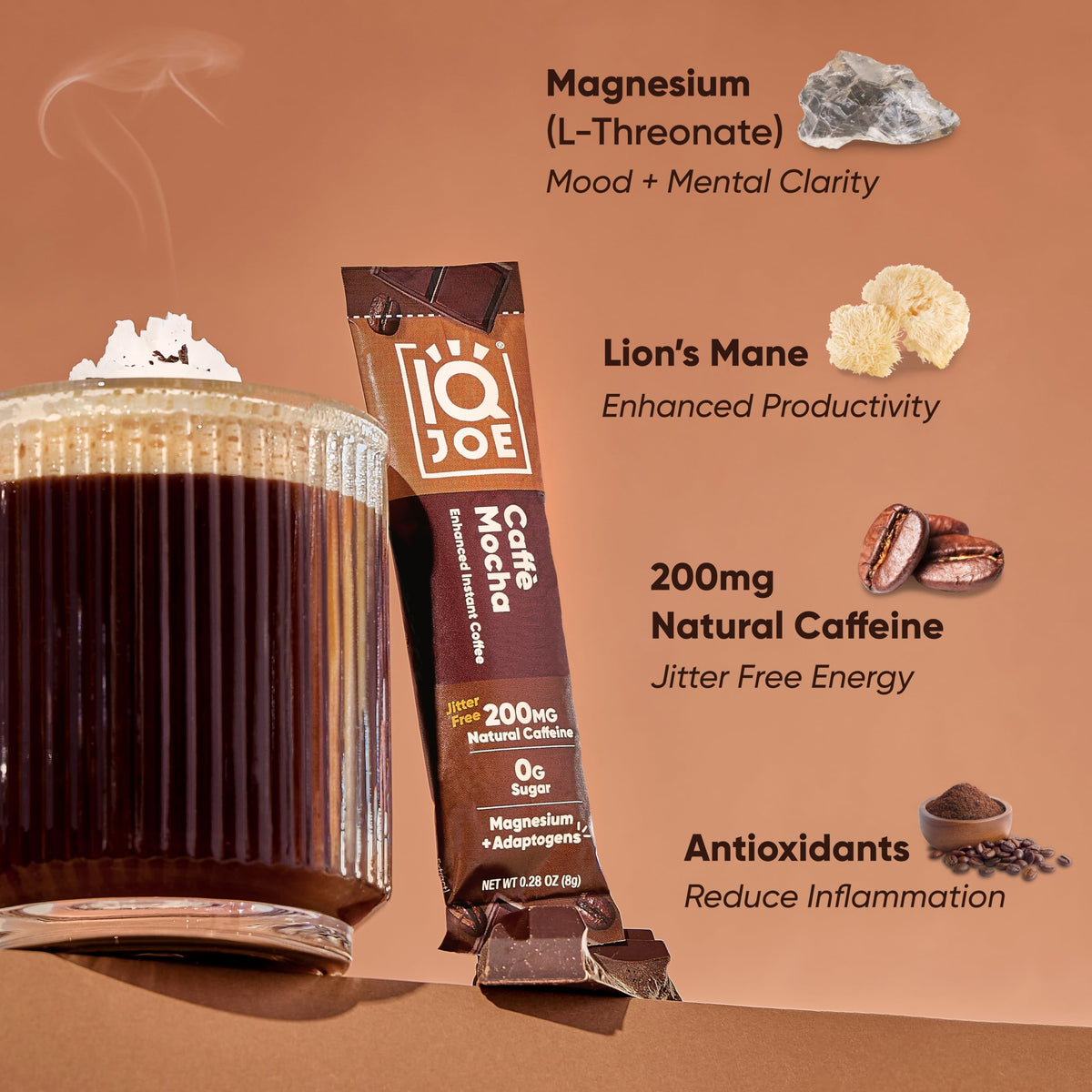 IQBAR IQJOE adaptogens enhance calm focus for busy workdays and study sessions