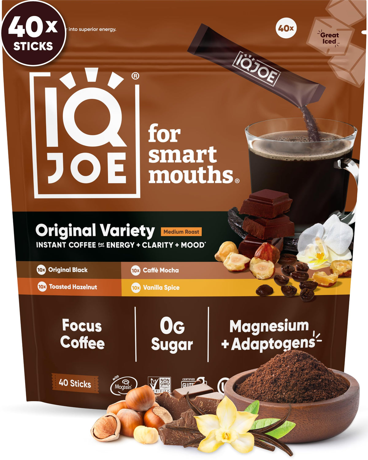 IQBAR IQJOE mushroom coffee packets with Lions Mane boost focus and mental clarity when hot