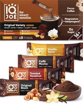 IQBAR IQJOE mushroom coffee variety pack front view for focused mornings.