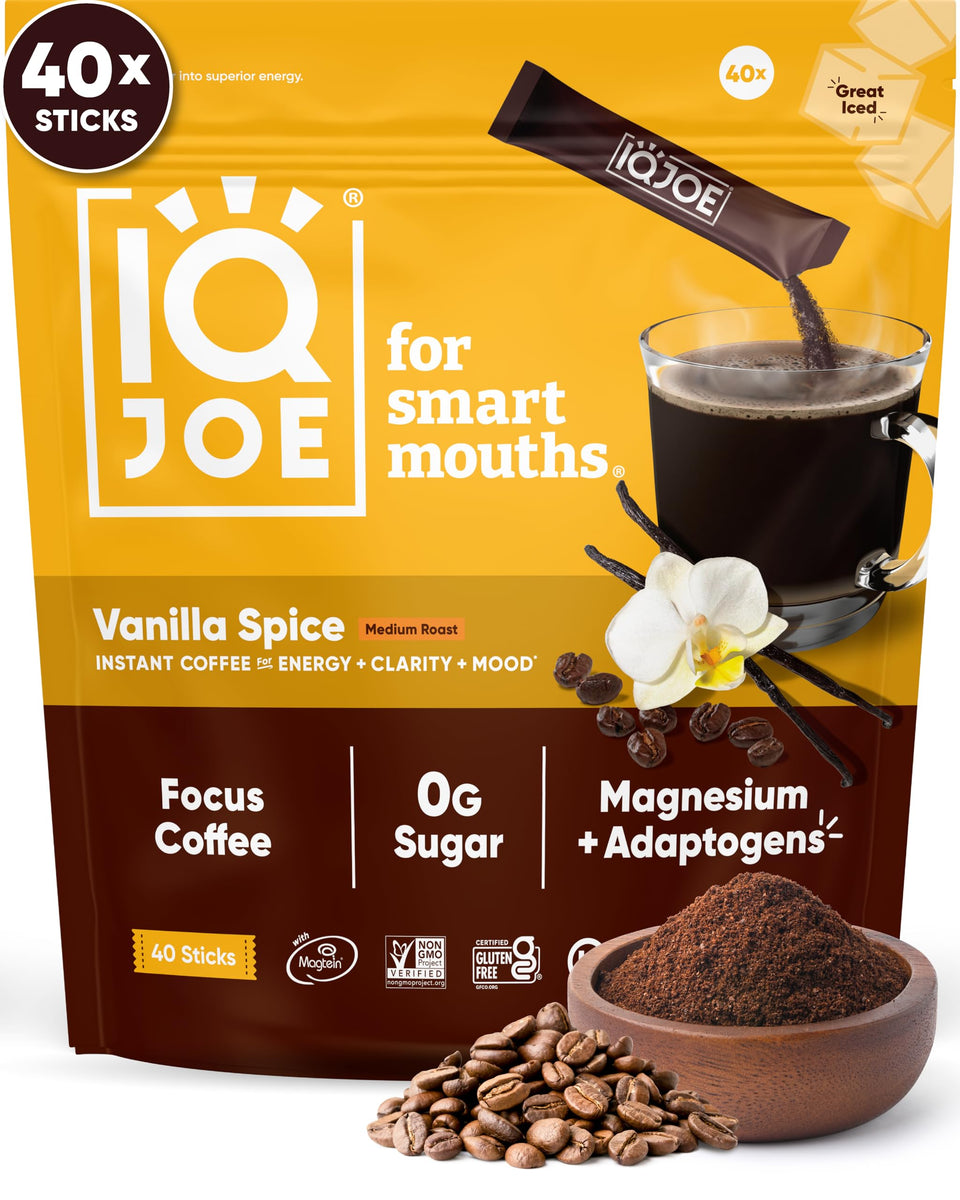 IQBAR IQJOE Vanilla Spice stick-pack for on-the-go focus and steady energy.