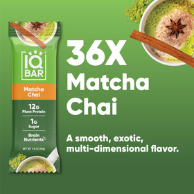 IQBAR Matcha Chai bars displayed on a desk for convenient snacking