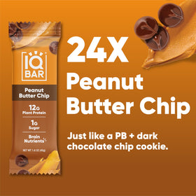 IQBAR Peanut Butter Chip bar, fiber-rich texture for lasting fullness.