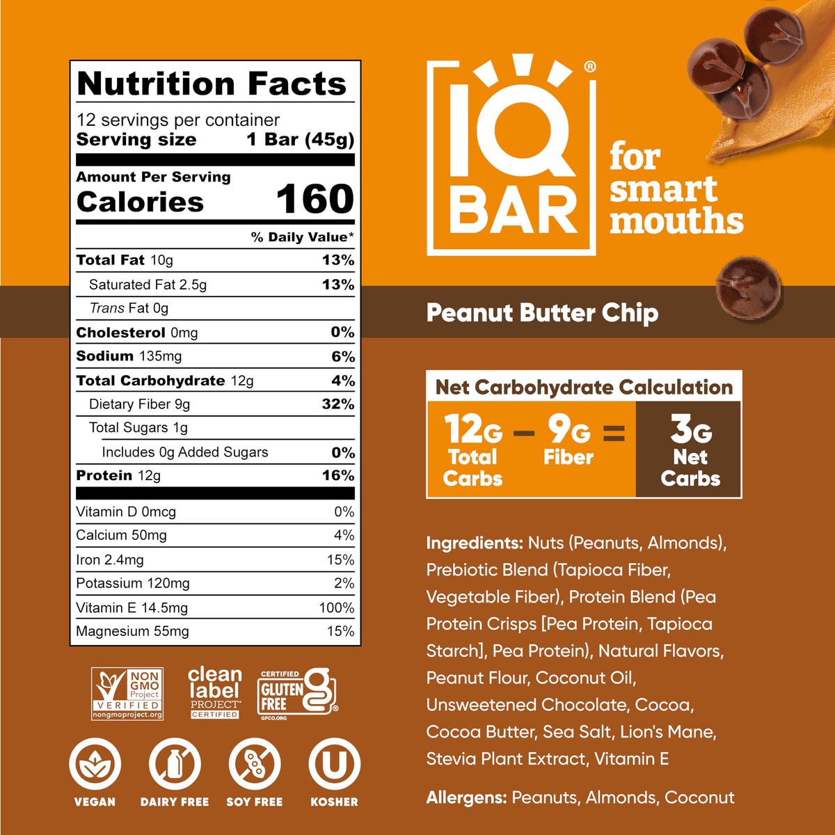 IQBAR Peanut Butter Chip bar packaged for on the go enjoyment