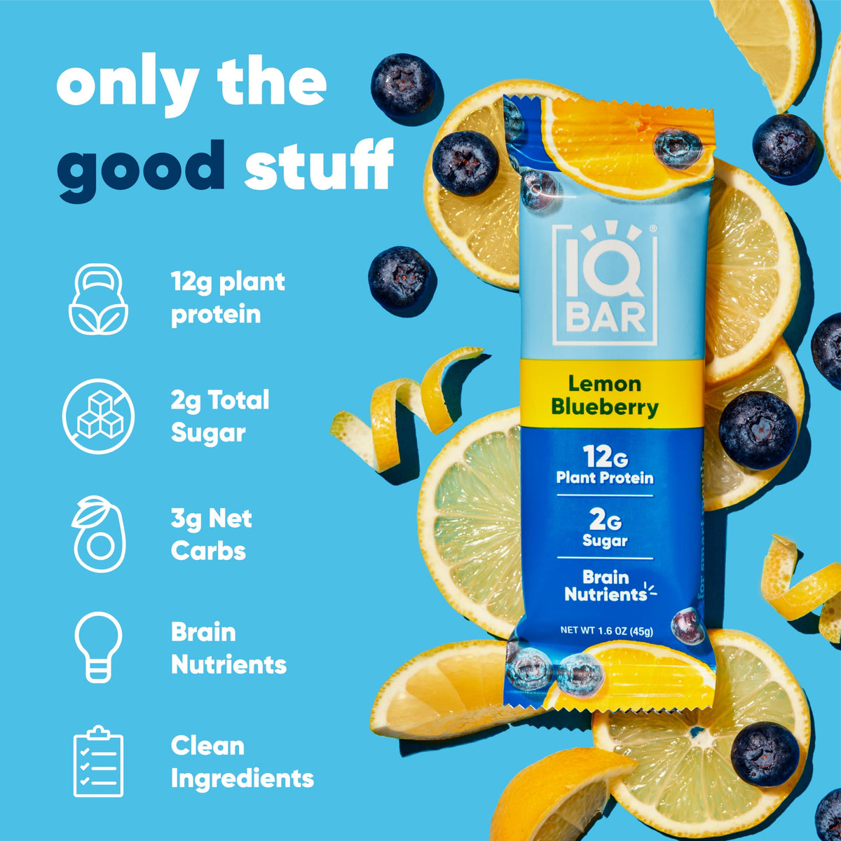 IQBAR plant protein bar closeup showcases texture and energy.