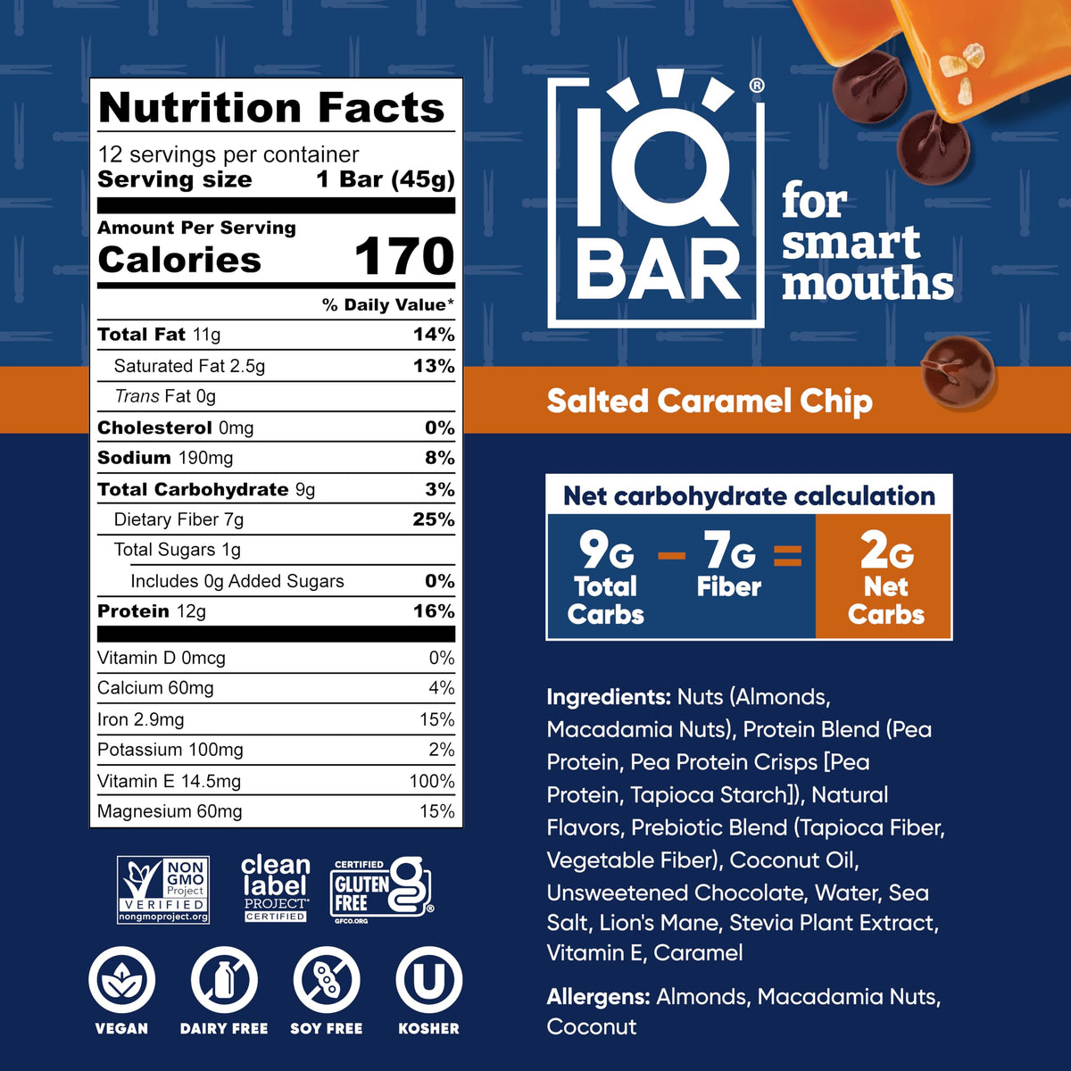IQBAR Plant Protein Bar ingredients showcase vegan, gluten-free, dairy-free formula for versatile diets.
