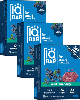 IQBAR Wild Blueberry bar pack closeup highlighting clean-label ingredients for keto snacking