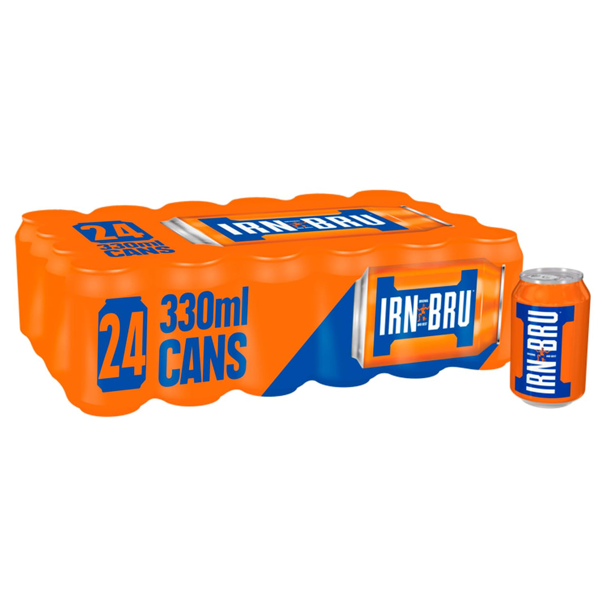 IRN-BRU Original can front view showing citrus flavor promise