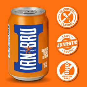 IRN-BRU Original pour into a glass, revealing vibrant citrus aroma.