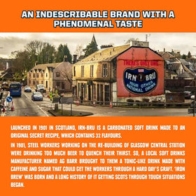 IRN-BRU Original grocery shelf shot highlighting a convenient 4-pack for sharing.