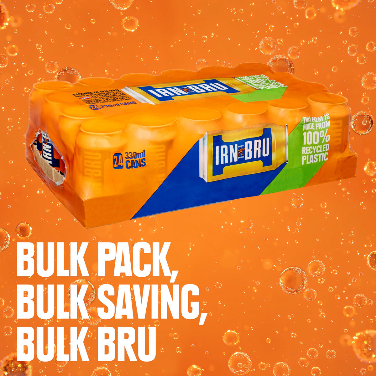 Close-up of IRN-BRU Original label highlighting 32-flavor recipe