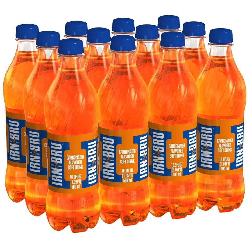IRN-BRU original bottle 16.9 oz delivering a refreshing citrus flavor for gatherings.