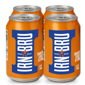 IRN-BRU Original sparkling soda can front with bold citrus flavor for a refreshing break.