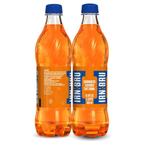 IRN-BRU original bottle pouring into a glass showing crisp fizz and citrus notes.