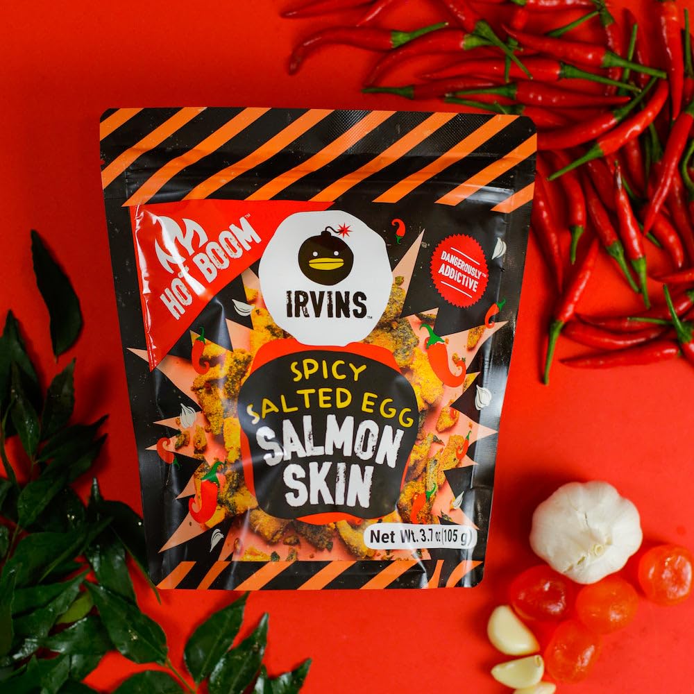 IRVINS keto-friendly high protein salmon skin chips suitable for low-carb snacking.