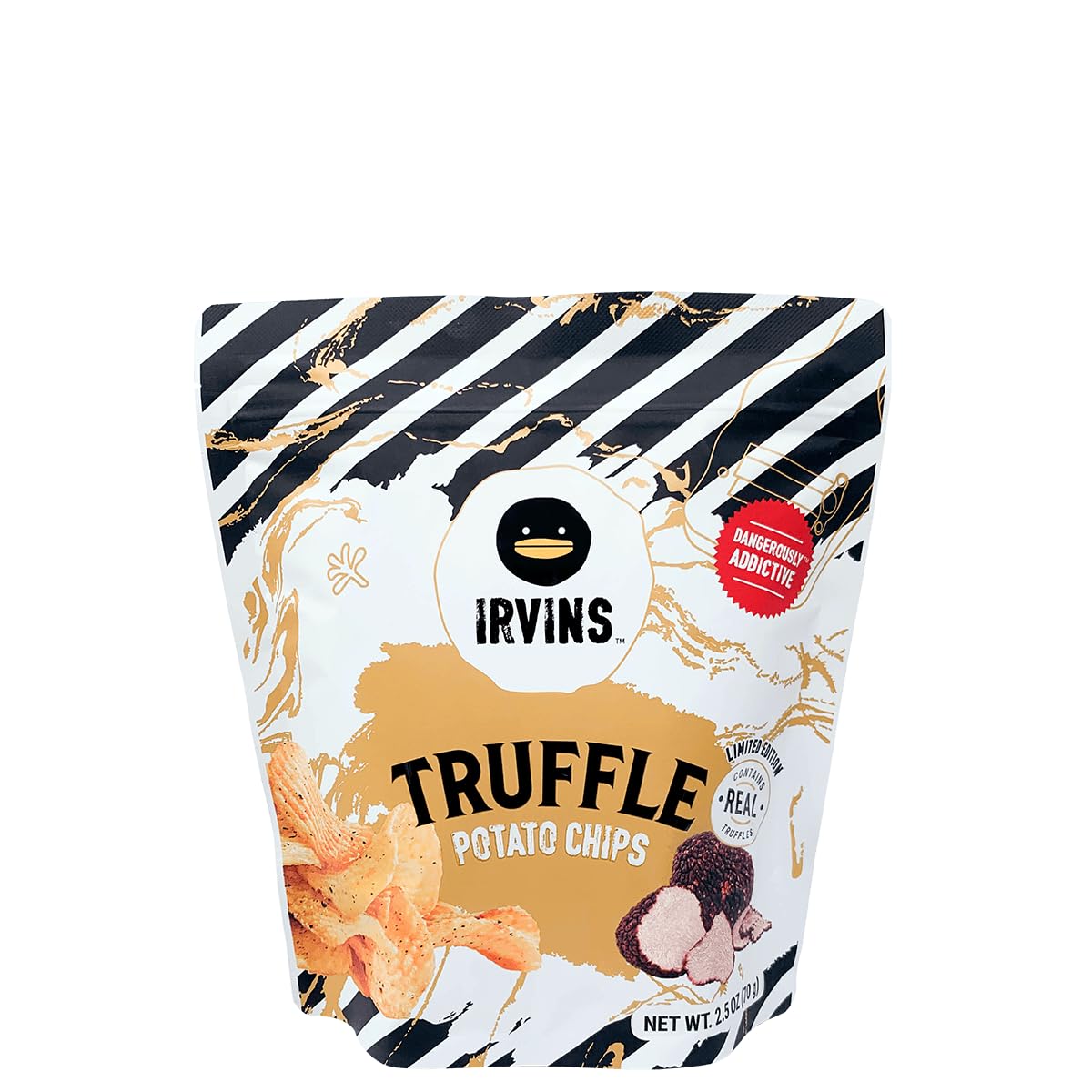 Irvins Premium Hand Cooked Chips bag featuring thin-cut, extra-crisp slices