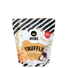 Irvins Premium Hand Cooked Chips bag featuring thin-cut, extra-crisp slices