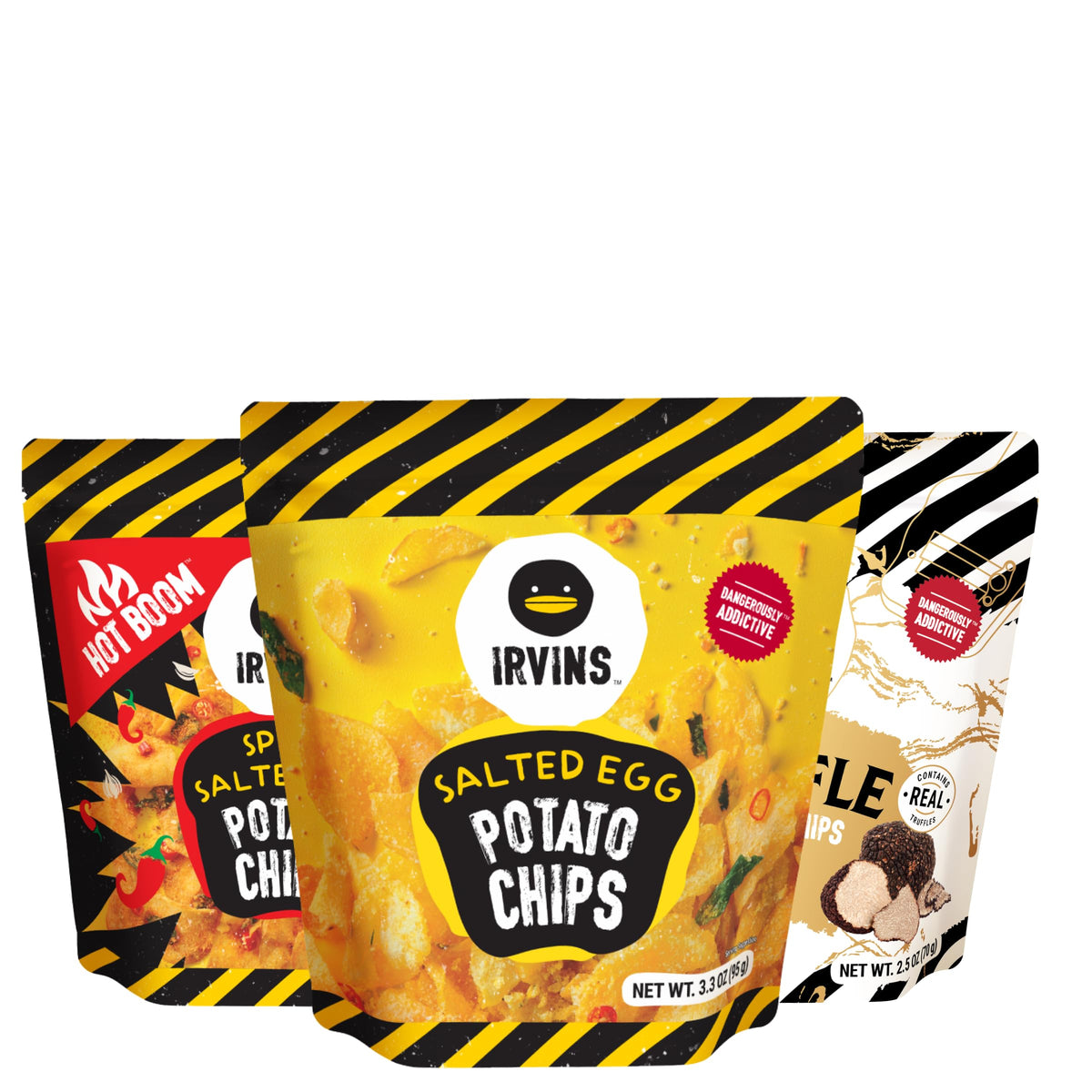 Irvins Salted Egg Chips bag with rich flavor and premium crunch