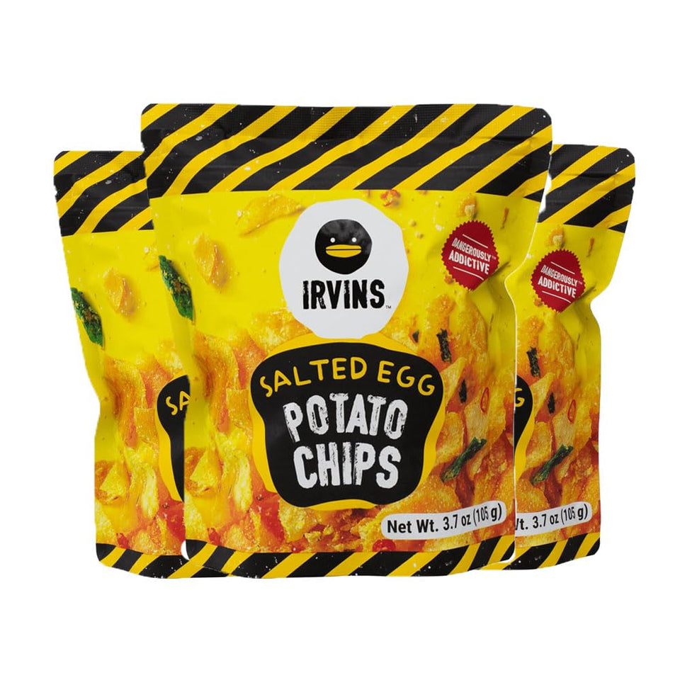 IRVINS Salted Egg Potato Chips Pack 3 ready for sharing and travel.