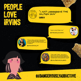 Irvins Salted Egg Salmon Skin Chips gourmet slices, ideal for tasting parties.