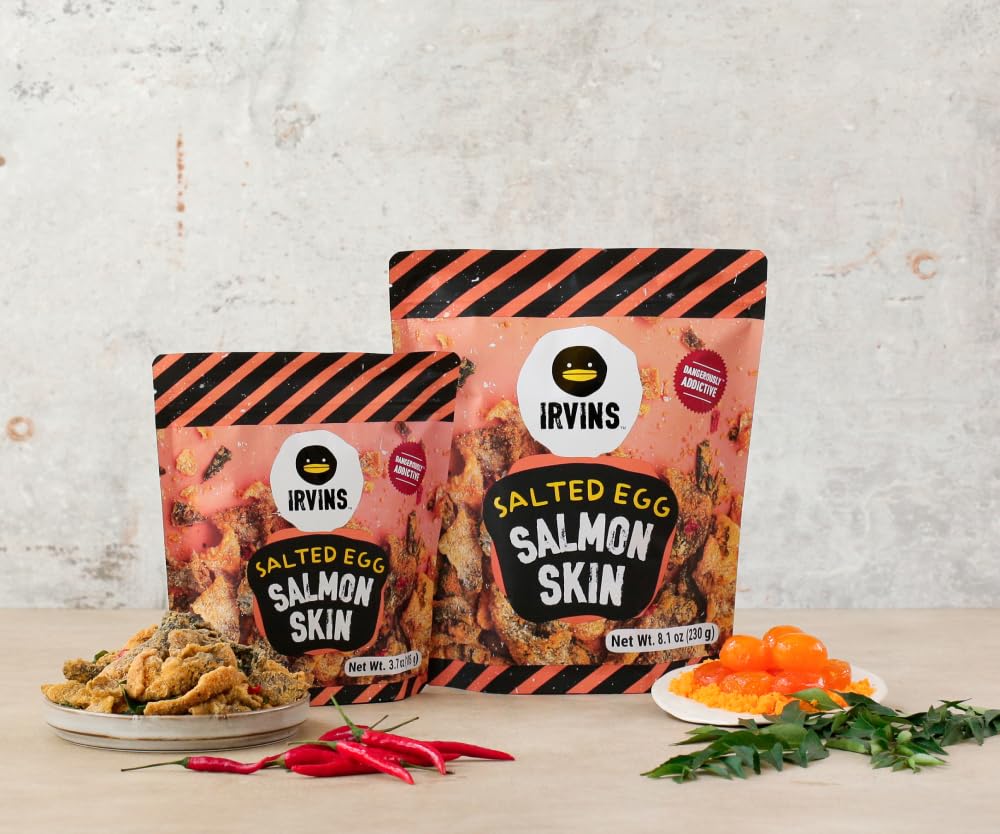 Irvins multi-pack of salted egg salmon skin chips for on-the-go.