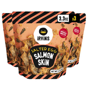 Irvins Salted Egg Salmon Skin Chips pack of 3, perfect for sharing and on-the-go snacking.