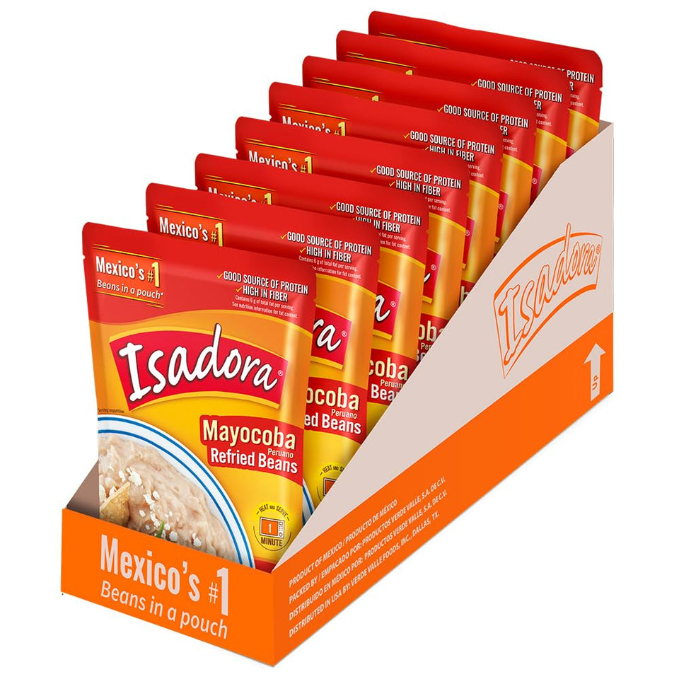 Isadora Mayocoba refried beans in a microwave-ready pouch heating.