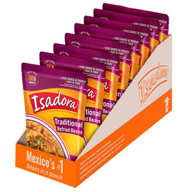 Isadora traditional refried beans in a pouch displayed on the counter, ready for a quick meal.