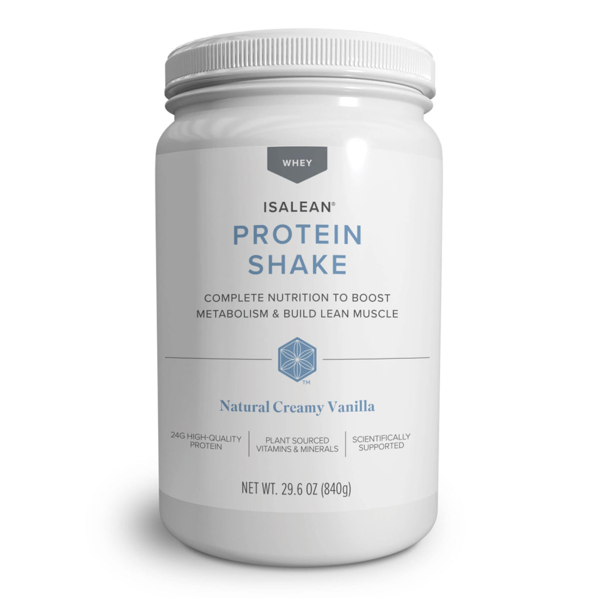 Isagenix IsaLean protein shake bottle with vanilla flavor for nutritious meal replacement.
