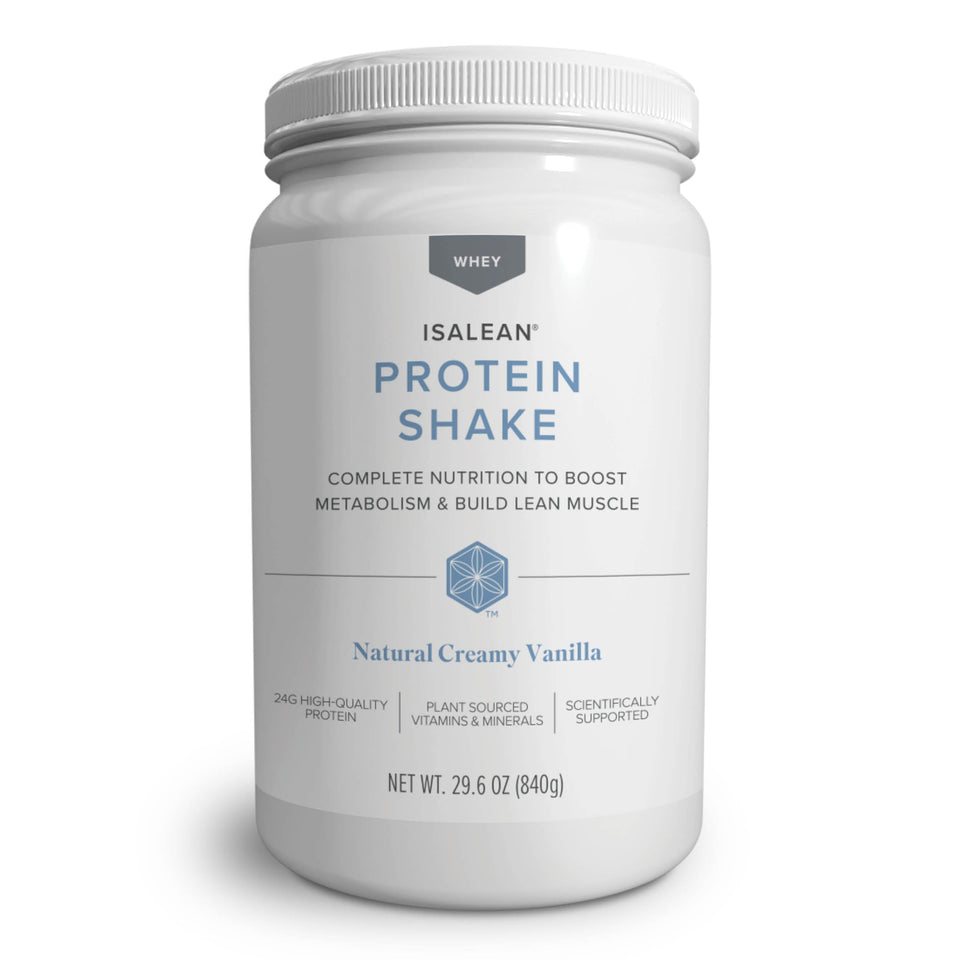 Isagenix IsaLean protein shake bottle with vanilla flavor for nutritious meal replacement.