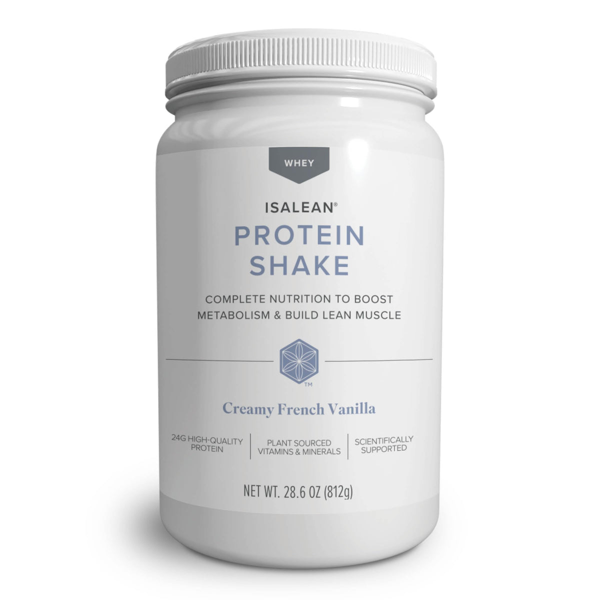 Isagenix IsaLean Shake cream vanilla glass pour promotes a convenient meal replacement.