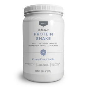 Isagenix IsaLean Shake cream vanilla glass pour promotes a convenient meal replacement.
