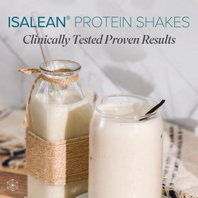 Isagenix IsaLean Shake served in a glass shows creamy texture and nutrition at a glance.