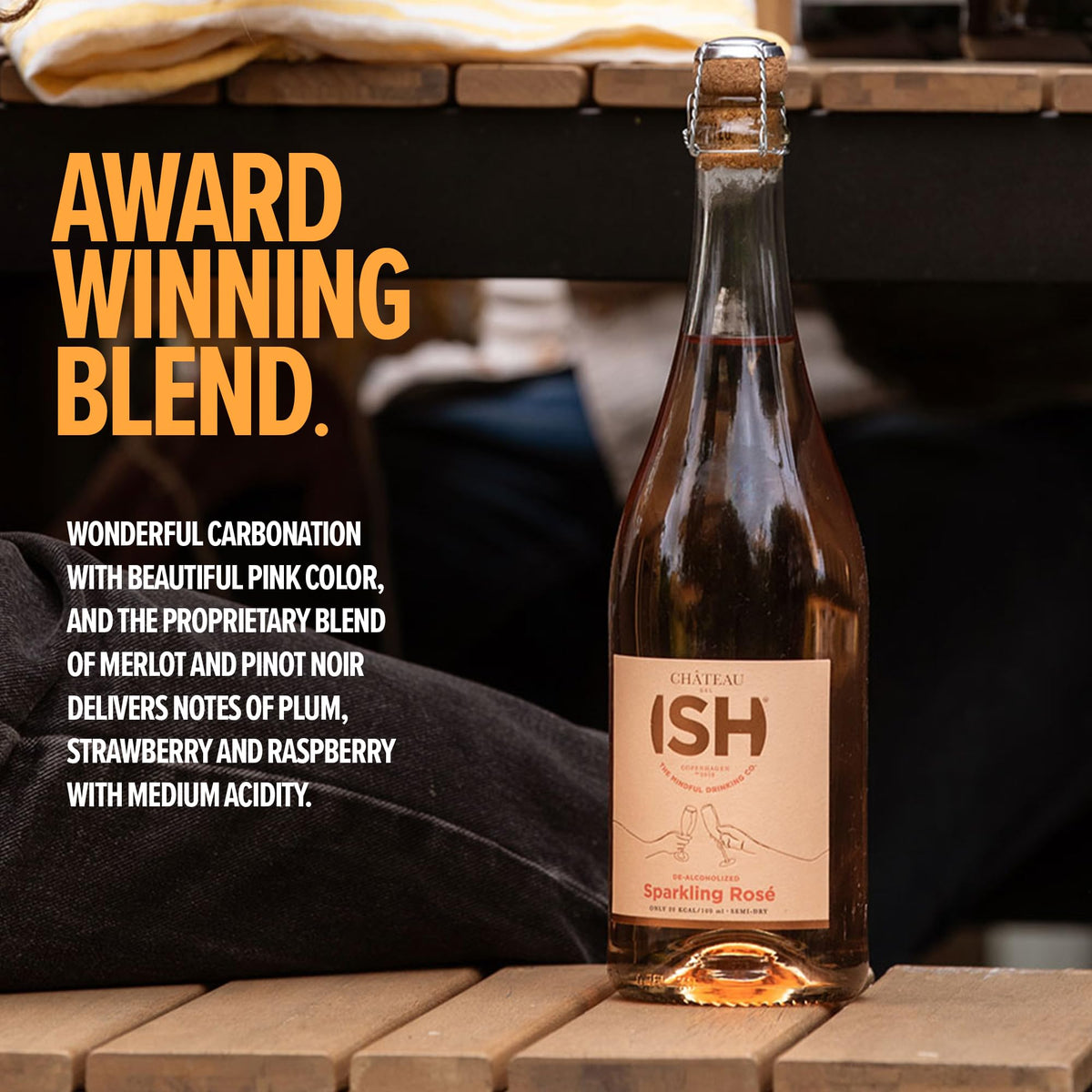 ISH rose wine pouring into a glass, showcasing real grapes flavor for mindful sipping.