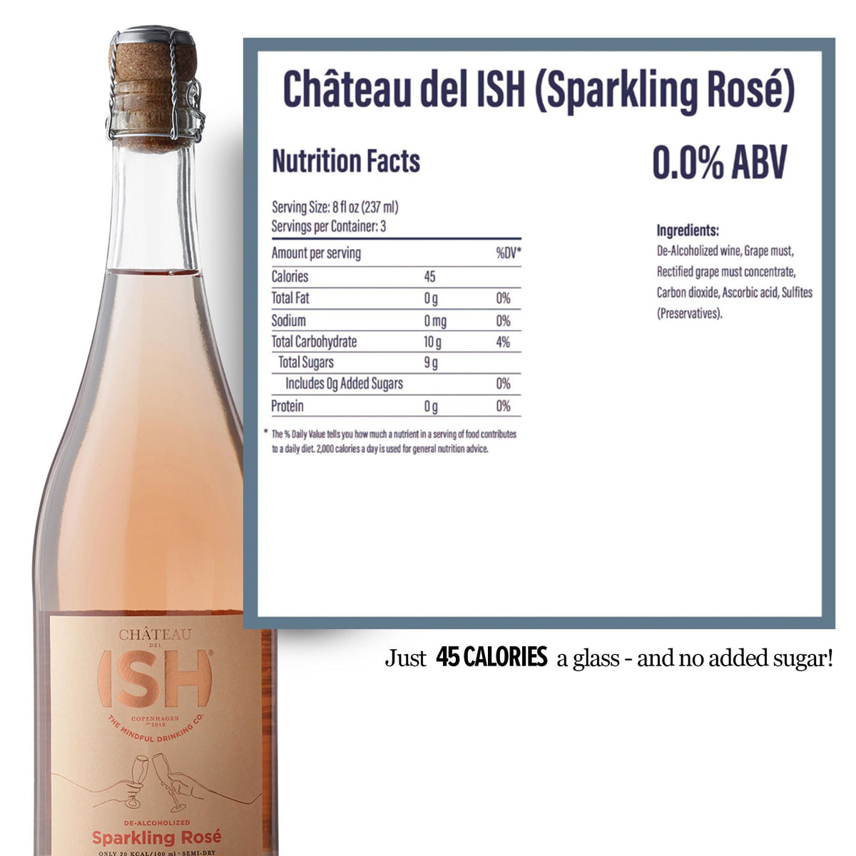 ISH sparkling rosé poured over ice, cool and guilt-free enjoyment.