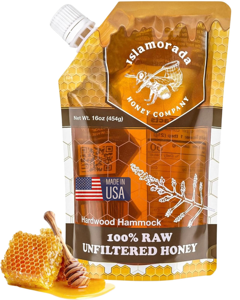 Islamorada Honey Raw Honey Pouch Pour, smooth drizzle for tea and toast.