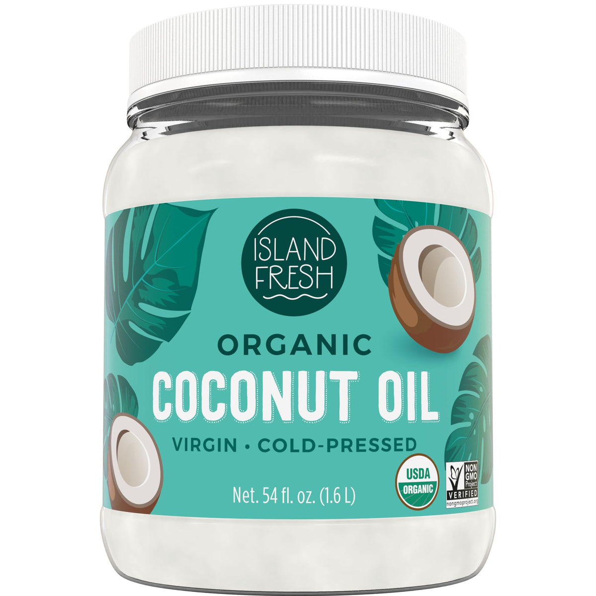 Island Fresh Organic Coconut Oil bottle pour with tropical aroma for cooking