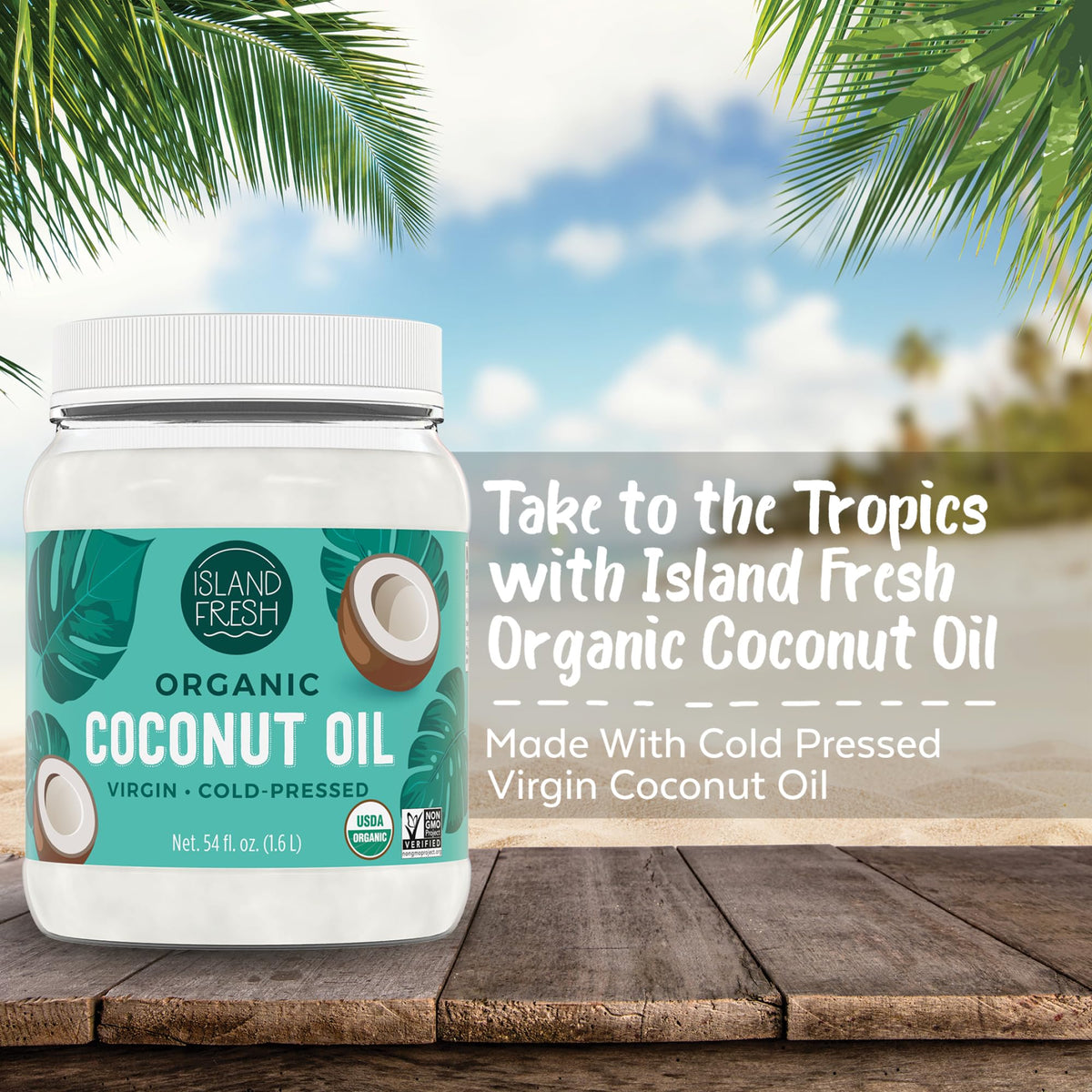 Island Fresh coconut oil in skillet highlights healthy cooking and flavor