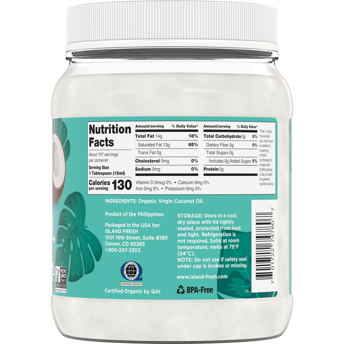 Island Fresh label shows USDA Organic and Non-GMO certification