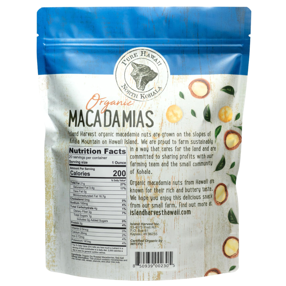 Island Harvest non-GMO macadamia nuts bag, gluten-free and nutrient-rich