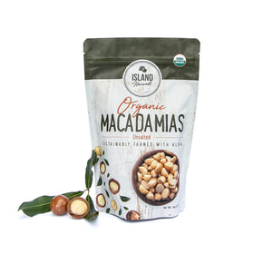 Island Harvest unsalted macadamia nuts bag—organic, ready to snack