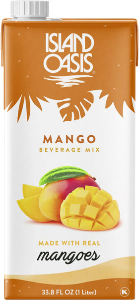 Island Oasis Mango Mix bottle front shows real mango flavor and clean label for cocktails.