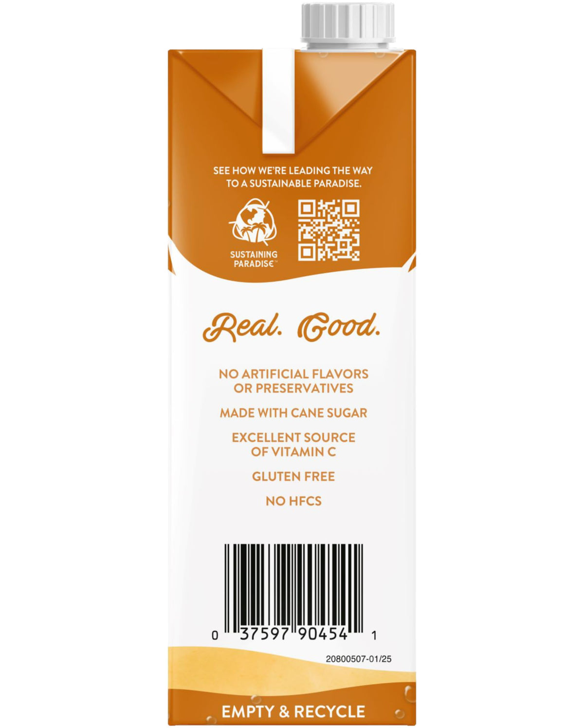 Packaging of Island Oasis Mango Mix emphasizing sustainable packaging and heritage.