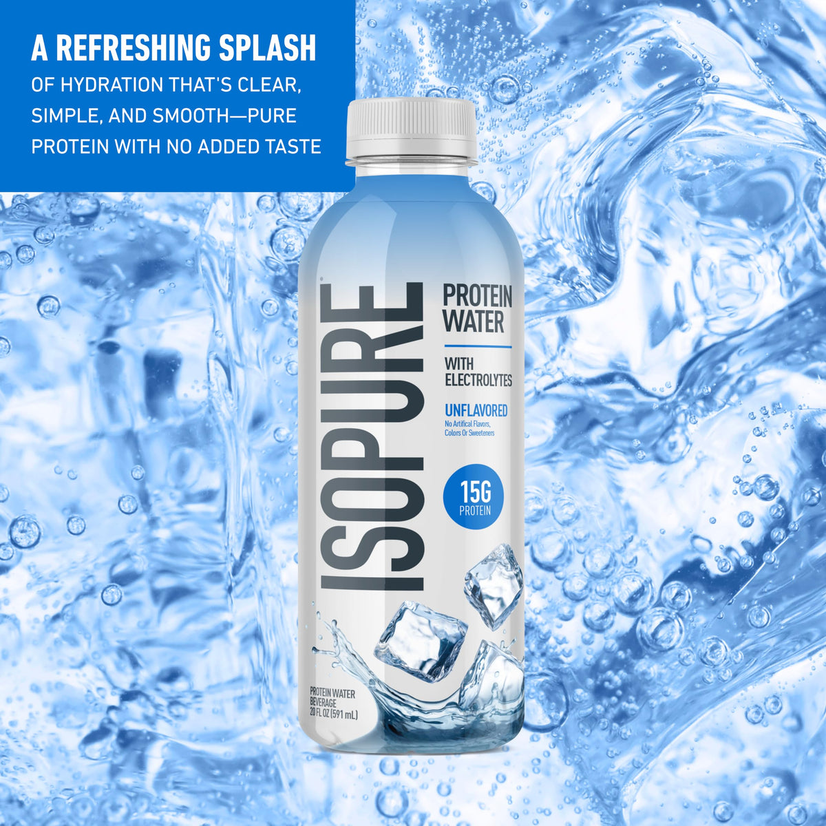 Side view of Isopure Clear Protein Water for on-the-go hydration.