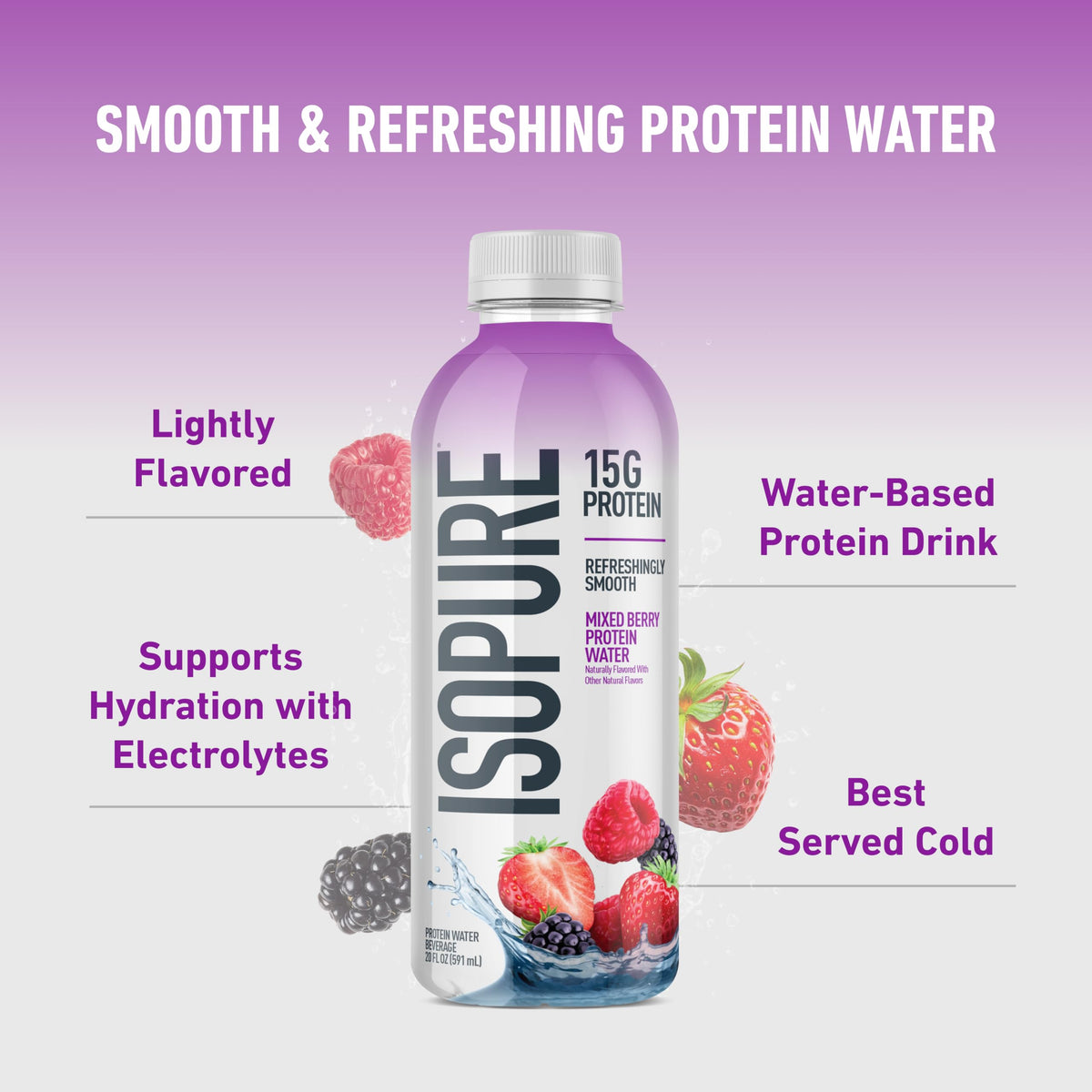 Isopure Clear Protein Water electrolytes bottle—hydration support for workouts.