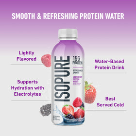 Isopure Clear Protein Water electrolytes bottle—hydration support for workouts.