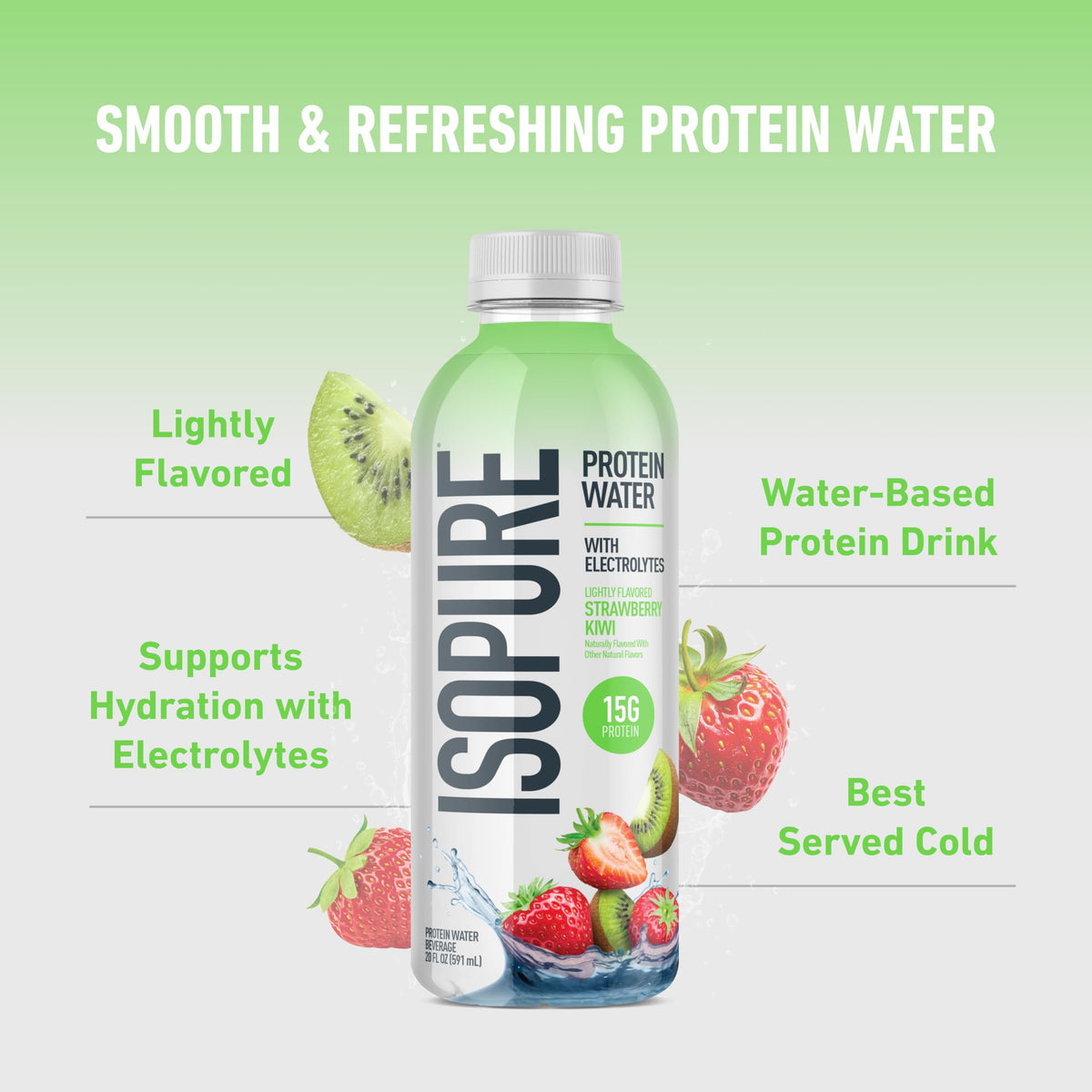 Chilled Isopure bottle in a refrigerator ready for refreshment during activity.